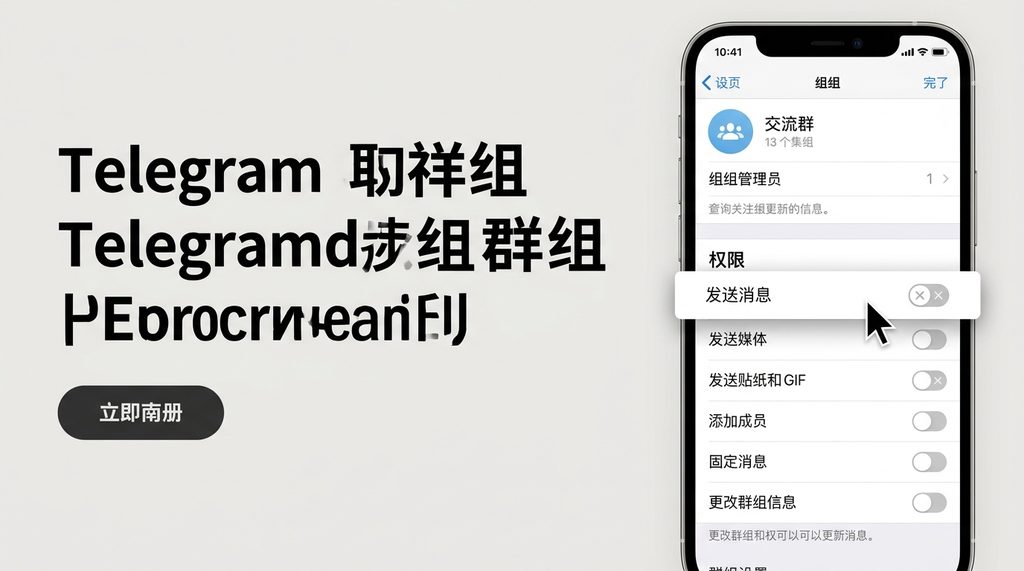 手机截屏展示Telegram群组权限设置界面，重点突出“发送消息”开关的关闭状态，界面简洁，光标指向