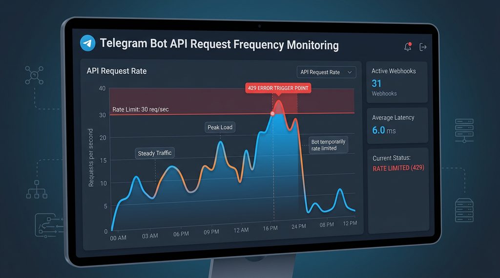 监控面板显示API请求频率波动的示意图，标注出429错误触发点