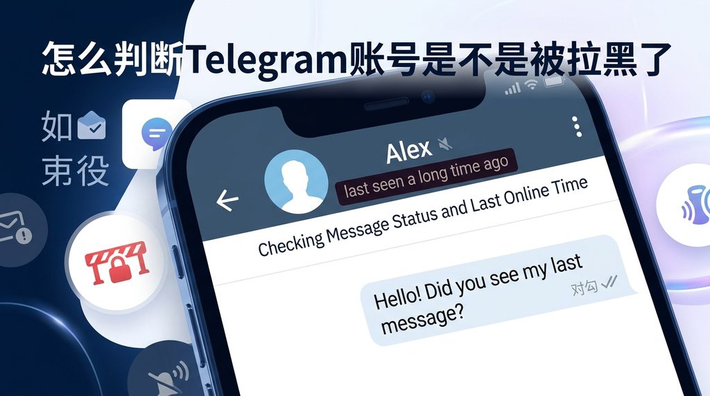 展示 Telegram 聊天界面,右侧消息显示单个灰色对勾,上方显示“last seen a lon