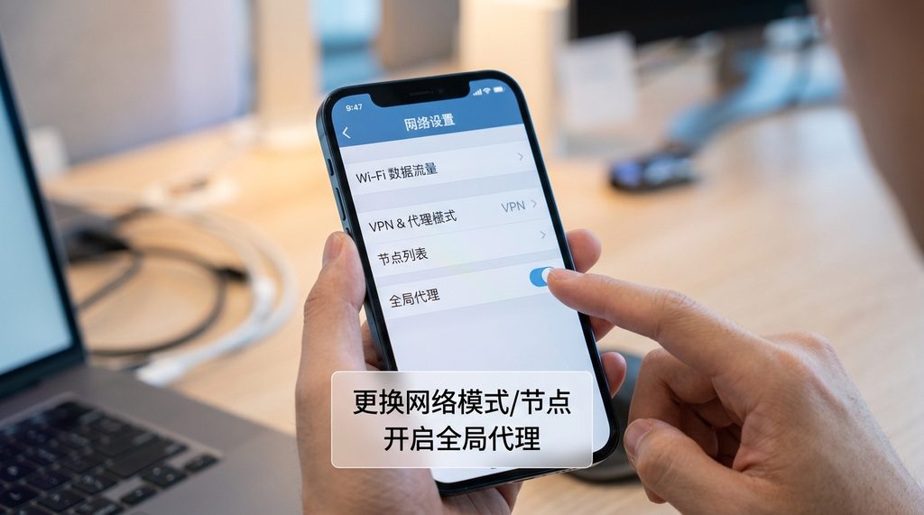 一部智能手机显示网络连接设置界面，背景模糊，呈现出简洁的科技感