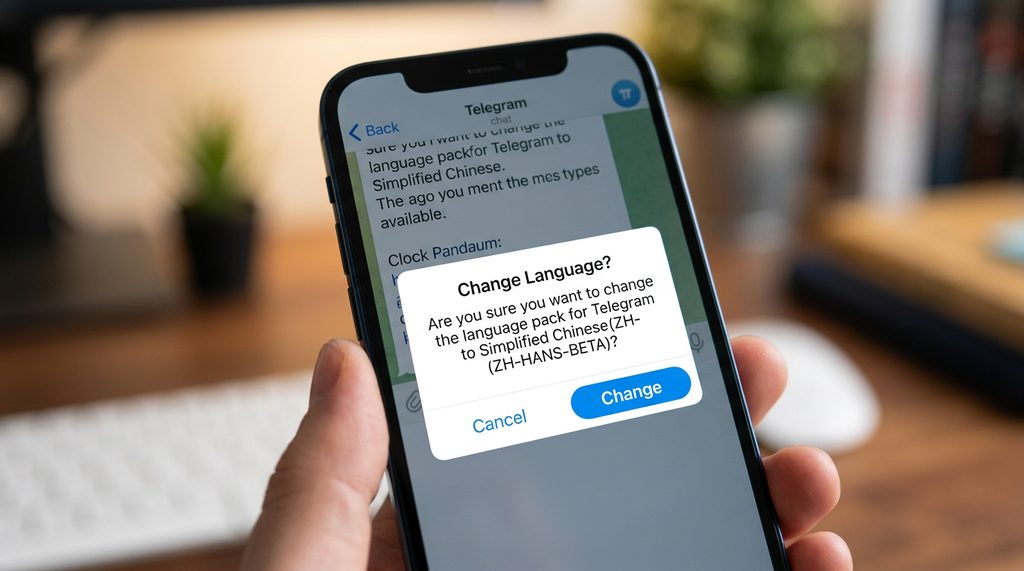 一部智能手机显示Telegram汉化安装确认弹窗的近景特写，背景模糊