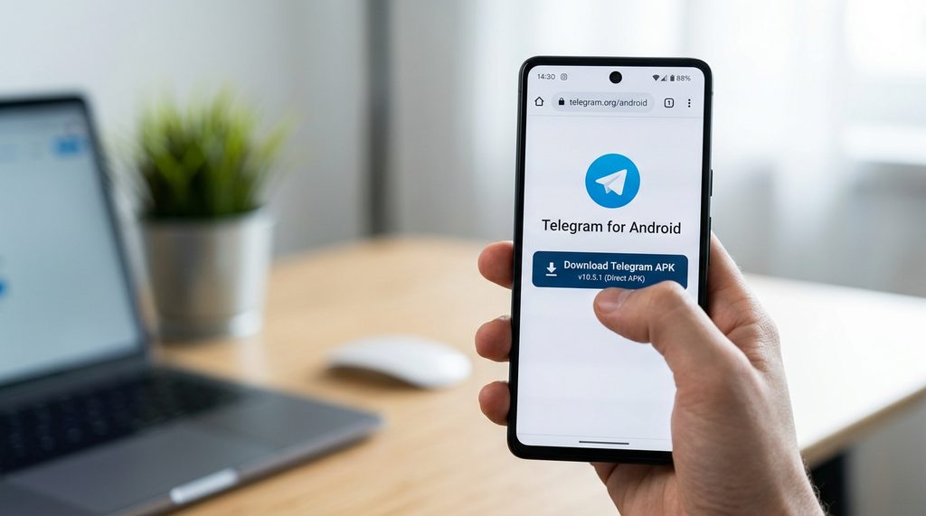 安卓手机浏览器访问Telegram官网下载APK安装包的操作界面，屏幕简洁清晰