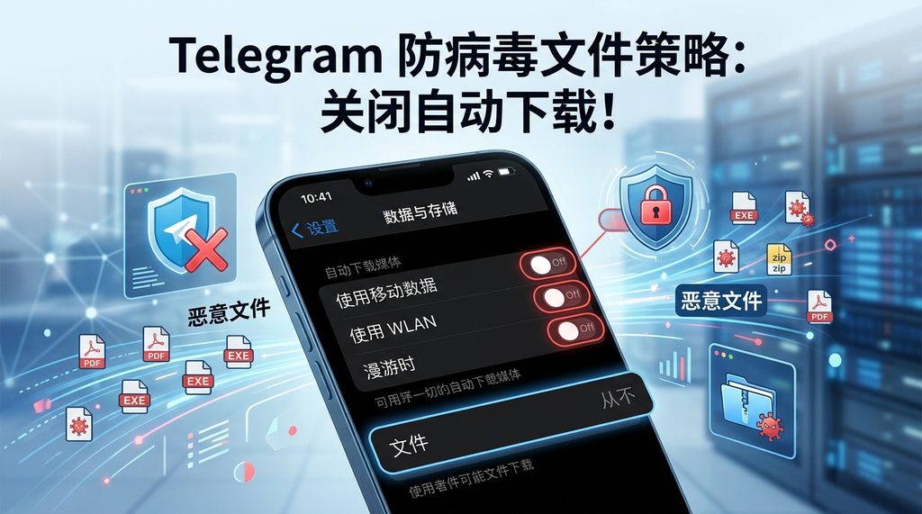 Telegram设置界面中数据与存储选项的截图,展示如何关闭自动下载媒体开关