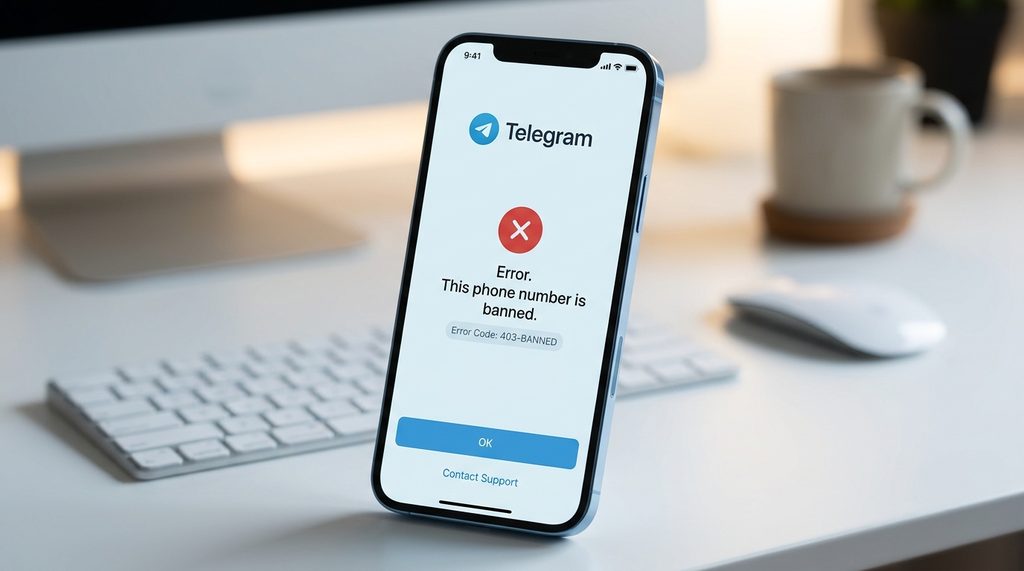 一个手机屏幕显示Telegram登录错误提示的特写，界面简洁清晰，突出错误代码